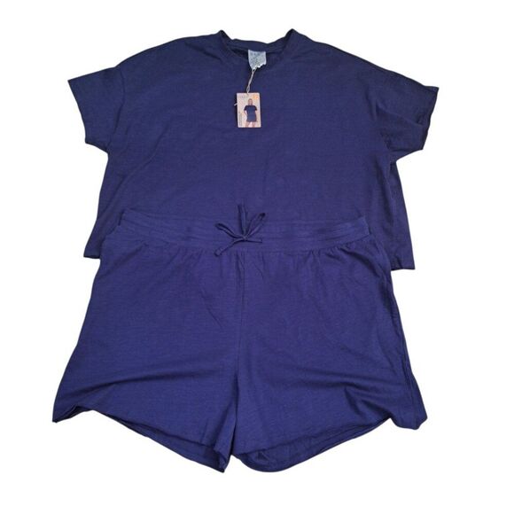 Serra Women's Blue Loungewear 2 Set Shorts Short Sleeve Top Comfort Home Sz XL - Picture 1 of 7